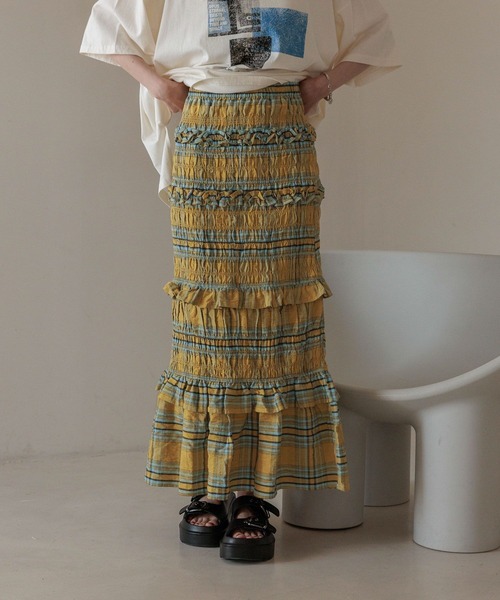 LOWRYS FARM（ローリーズファーム）の「チェックシャーリングスカート 323534（スカート・レディース・イエロー/レッド・FREE）」の6枚目の写真