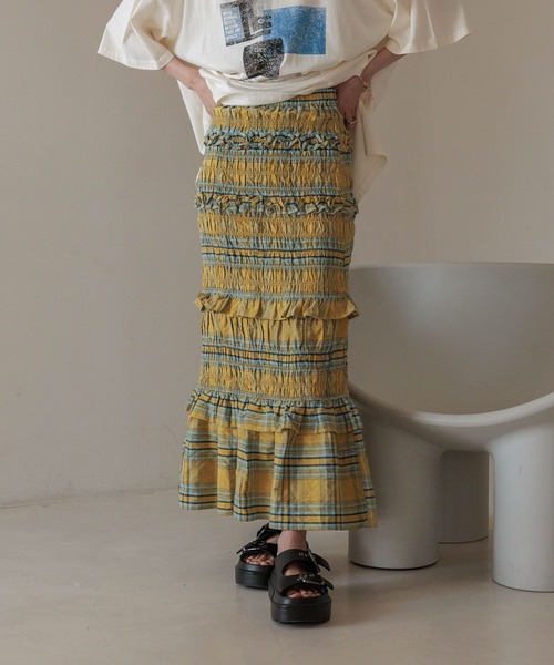 LOWRYS FARM（ローリーズファーム）の「チェックシャーリングスカート 323534（スカート・レディース・イエロー/レッド・FREE）」の7枚目の写真