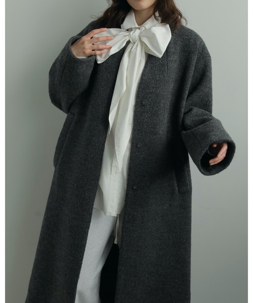 セール】Collarless Cocoon Coat（ステンカラーコート）｜anuke