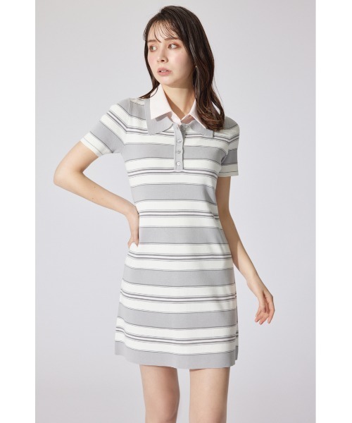 セール】ダブルカラーニットワンピース ポロデザイン 半袖 夏服 サマー