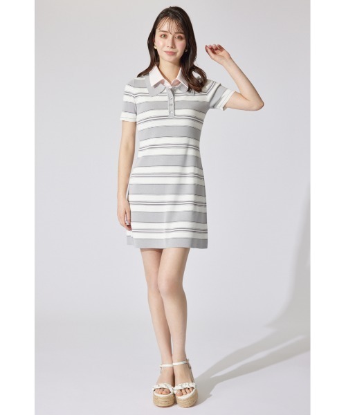 rienda(リエンダ)の「ダブルカラーニットワンピース ポロデザイン 半袖 夏服 サマーニット(ワンピース・レディース・ライトイエロー/ネイビー/グレー・FREE)」の15枚目の写真