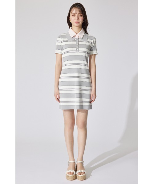 rienda(リエンダ)の「ダブルカラーニットワンピース ポロデザイン 半袖 夏服 サマーニット(ワンピース・レディース・ライトイエロー/ネイビー/グレー・FREE)」の18枚目の写真