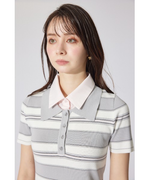 rienda(リエンダ)の「ダブルカラーニットワンピース ポロデザイン 半袖 夏服 サマーニット(ワンピース・レディース・ライトイエロー/ネイビー/グレー・FREE)」の21枚目の写真