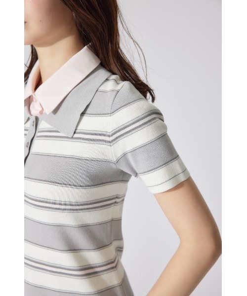 rienda(リエンダ)の「ダブルカラーニットワンピース ポロデザイン 半袖 夏服 サマーニット(ワンピース・レディース・ライトイエロー/ネイビー/グレー・FREE)」の22枚目の写真
