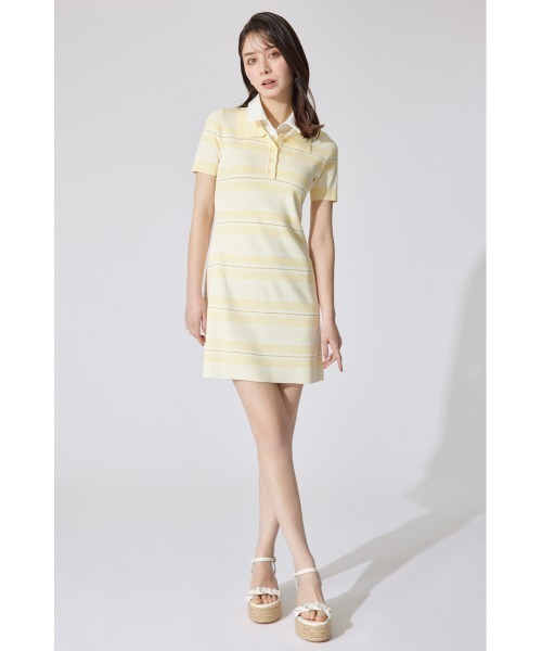 セール】ダブルカラーニットワンピース ポロデザイン 半袖 夏服
