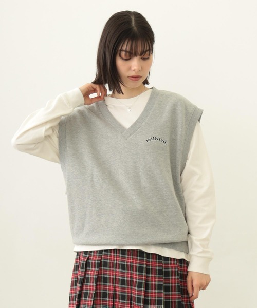 ベスト ミルクフェド MILKFED V-NECK SWEAT VEST レディース 黒 緑 グレー ブランド 秋 春 V-NECK SWEAT VEST（ベスト）｜MILKFED.（ミルクフェド）の