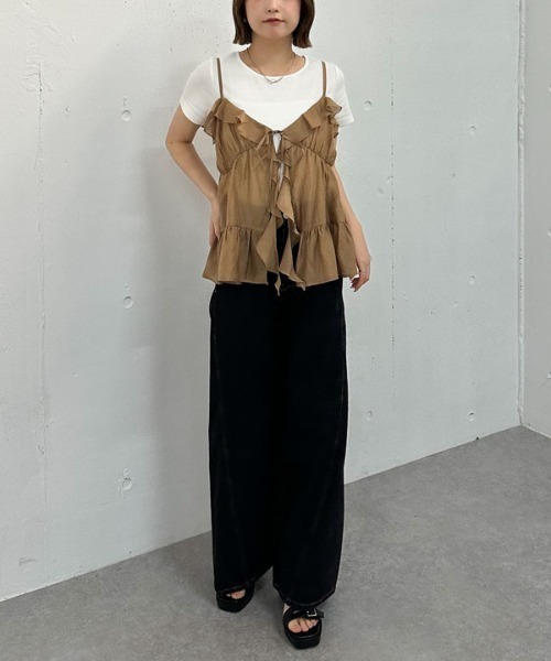 archives（アルシーヴ）の「ラッフルフリルキャミ×テレコＴｅｅＳＥＴ（アンサンブル・レディース・キャメル/アイボリー/ブラック・MEDIUM）」の22枚目の写真