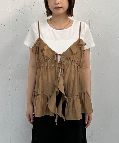 archives（アルシーヴ）の「ラッフルフリルキャミ×テレコＴｅｅＳＥＴ（アンサンブル・レディース・キャメル/アイボリー/ブラック・MEDIUM）」の20枚目の写真