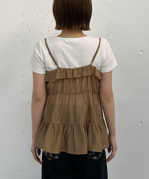 archives（アルシーヴ）の「ラッフルフリルキャミ×テレコＴｅｅＳＥＴ（アンサンブル・レディース・キャメル/アイボリー/ブラック・MEDIUM）」の18枚目の写真