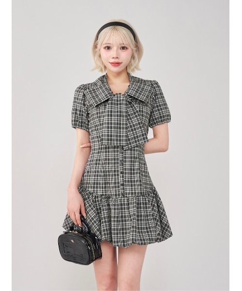 ダーリッチ 新品タグ付 ビッグリボンバルーンチェックミニワンピース GRN Darich ダーリッチ ビッグリボンバルーンチェックミニワンピース