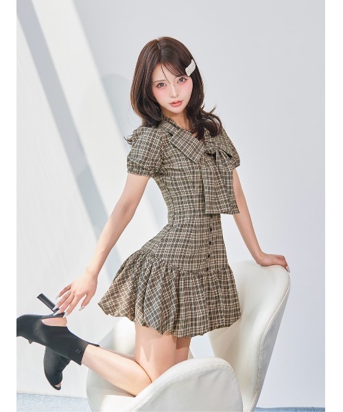 【新品未開封】Darichビッグリボンバルーンチェックミニワンピース FREE ビッグリボンバルーンチェックミニワンピース(ワンピース