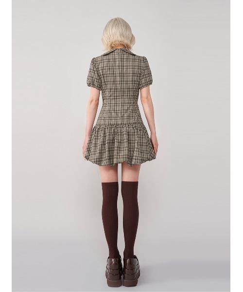 Darich ダーリッチ ビッグリボンバルーンチェックミニワンピース ベージュ ダーリッチ Darich ビッグリボンバルーンチェックミニワンピース