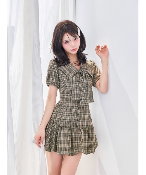 darich ダーリッチ ビッグリボンバルーンチェックミニワンピース BLK ビッグリボンバルーンチェックミニワンピース(ワンピース