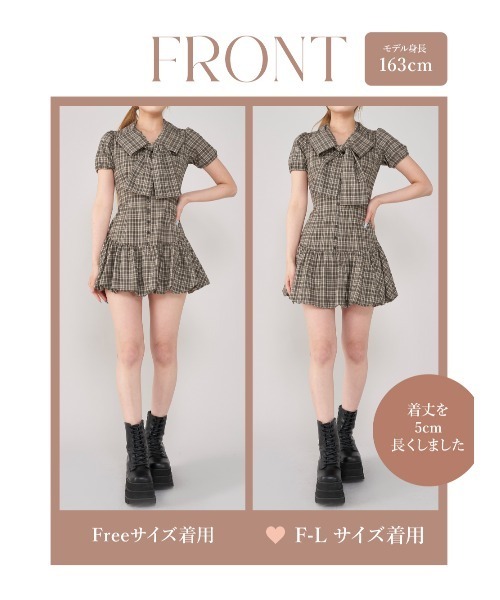 darich ビッグリボンバルーンチェックミニワンピース F ビッグリボンバルーンチェックミニワンピース（ワンピース