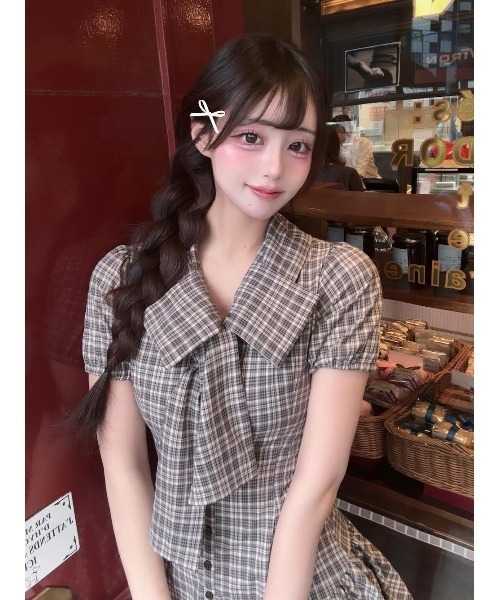 ビッグリボンバルーンチェックミニワンピース（ワンピース