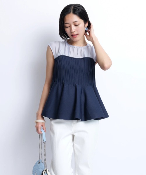 JUSGLITTY(ジャスグリッティー)の「フレンチブラウスレイヤードニット(ニット/セーター・レディース・ライトブルー/ピンク・2)」の5枚目の写真