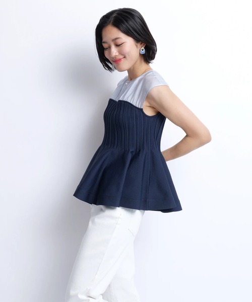 JUSGLITTY(ジャスグリッティー)の「フレンチブラウスレイヤードニット(ニット/セーター・レディース・ライトブルー/ピンク・2)」の6枚目の写真