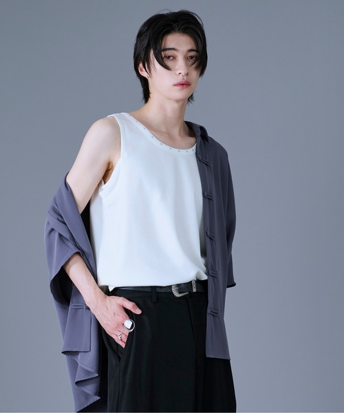 Ellno Loset(エルノロゼット)の「スタッズタンクトップ(タンクトップ・メンズ・オフホワイト/ブラック・SMALL/LARGE/MEDIUM)」の17枚目の写真