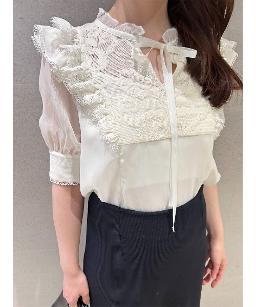 SNIDEL（スナイデル）の「楊柳シフォンレースブラウス（シャツ
