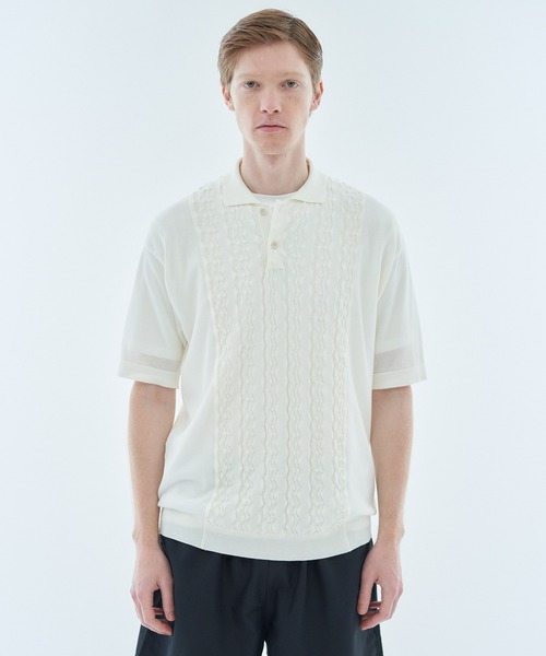 ESTNATION(エストネーション)の「ESTNATION / コットン デザインポロシャツ(ポロシャツ・メンズ・ブラック/オフホワイト/ダークグリーン・MEDIUM/LARGE)」の2枚目の写真