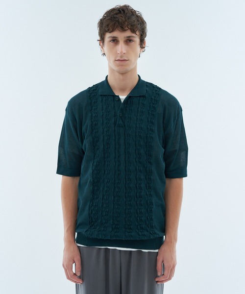 ESTNATION(エストネーション)の「ESTNATION / コットン デザインポロシャツ(ポロシャツ・メンズ・ブラック/オフホワイト/ダークグリーン・MEDIUM/LARGE)」の1枚目の写真