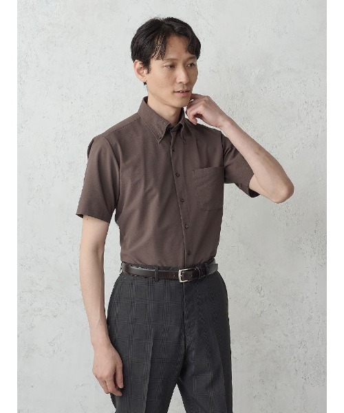Perfect Suit FActory(パーフェクトスーツファクトリー)の「【高通気/ベタ付き軽減/軽量】 サッカー調ドライシャツ ホワイト/ブラック/ブラウン/サックス/ネイビー(ビジネスシャツ・メンズ・ブラック/ブルー/ホワイト/ブラウン/ネイビー・M/L/S/LL)」の3枚目の写真
