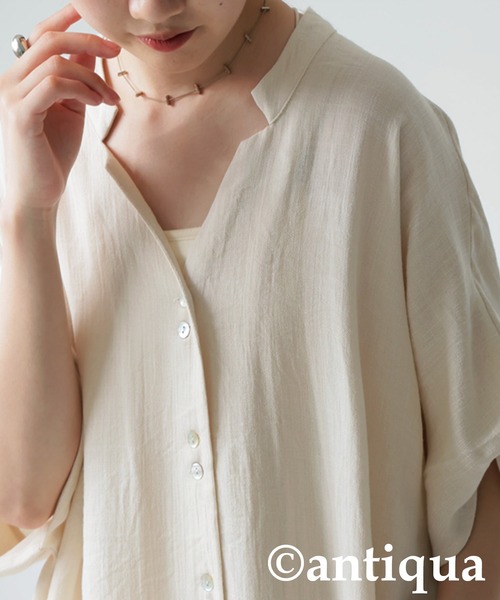 antiqua（アンティカ）の「リネンタッチワンピース（シャツワンピース・レディース・ナチュラル/ブラック・P/R）」の12枚目の写真