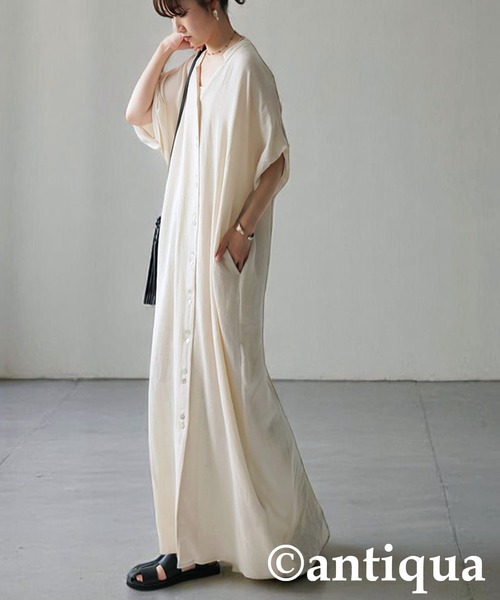 antiqua（アンティカ）の「リネンタッチワンピース（シャツワンピース・レディース・ナチュラル/ブラック・P/R）」の13枚目の写真