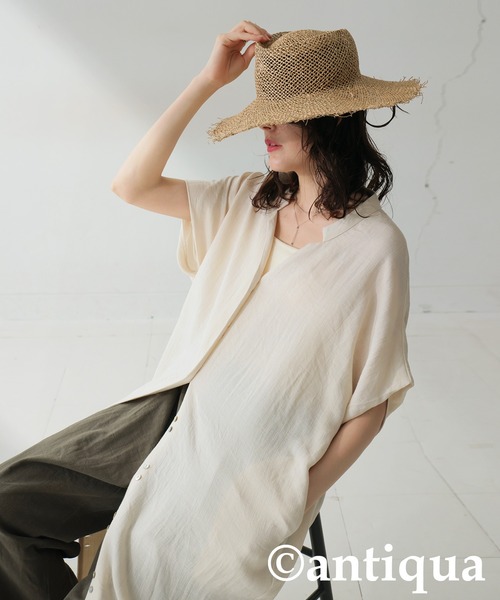 antiqua（アンティカ）の「リネンタッチワンピース（シャツワンピース・レディース・ナチュラル/ブラック・P/R）」の14枚目の写真