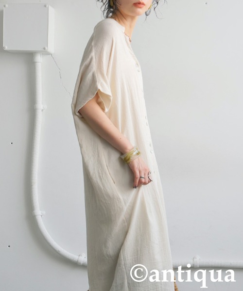 antiqua（アンティカ）の「リネンタッチワンピース（シャツワンピース・レディース・ナチュラル/ブラック・P/R）」の17枚目の写真
