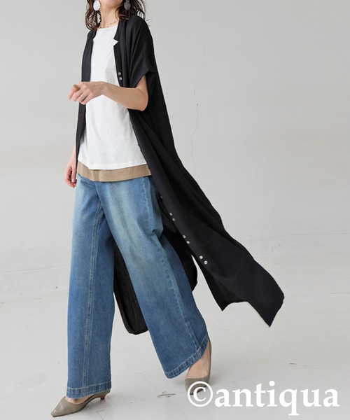 antiqua（アンティカ）の「リネンタッチワンピース（シャツワンピース・レディース・ナチュラル/ブラック・P/R）」の7枚目の写真