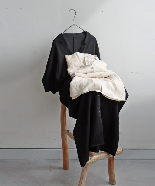 antiqua（アンティカ）の「リネンタッチワンピース（シャツワンピース・レディース・ナチュラル/ブラック・P/R）」の18枚目の写真