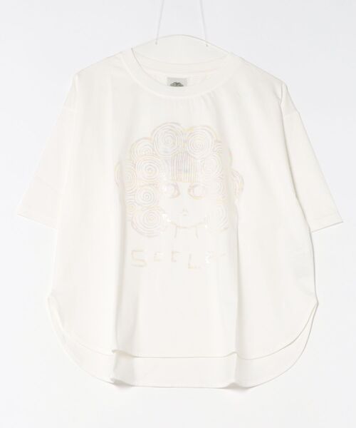 ScoLar（スカラー）の「152656：スカラー箔プリント 接触冷感Tシャツ（Tシャツ/カットソー・レディース・オフホワイト/グリーン/オレンジ/サックスブルー/ピンク/ネイビー・M）」の2枚目の写真