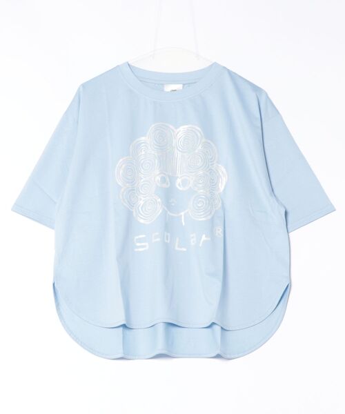 ScoLar（スカラー）の「152656：スカラー箔プリント 接触冷感Tシャツ（Tシャツ/カットソー・レディース・オフホワイト/グリーン/オレンジ/サックスブルー/ピンク/ネイビー・M）」の5枚目の写真