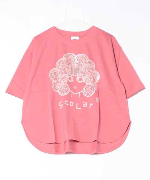 ScoLar（スカラー）の「152656：スカラー箔プリント 接触冷感Tシャツ（Tシャツ/カットソー・レディース・オフホワイト/グリーン/オレンジ/サックスブルー/ピンク/ネイビー・M）」の6枚目の写真