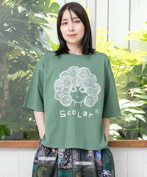 ScoLar（スカラー）の「152656：スカラー箔プリント 接触冷感Tシャツ（Tシャツ/カットソー・レディース・オフホワイト/グリーン/オレンジ/サックスブルー/ピンク/ネイビー・M）」の3枚目の写真