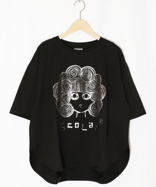 ScoLar（スカラー）の「152656：スカラー箔プリント 接触冷感Tシャツ（Tシャツ/カットソー・レディース・オフホワイト/グリーン/オレンジ/サックスブルー/ピンク/ネイビー・M）」の7枚目の写真