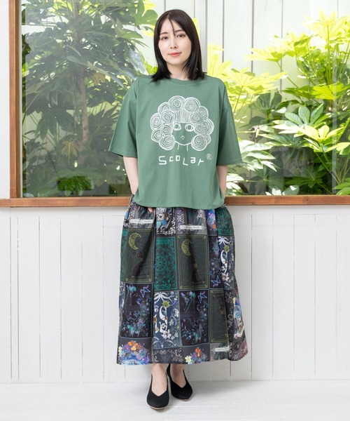 ScoLar（スカラー）の「152656：スカラー箔プリント 接触冷感Tシャツ（Tシャツ/カットソー・レディース・オフホワイト/グリーン/オレンジ/サックスブルー/ピンク/ネイビー・M）」の15枚目の写真