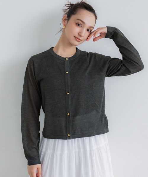 coca(coca)(コカ)の「シアーニット金ボタンカーディガン(カーディガン/ボレロ・レディース・ブラック/チャコール・S/L/M)」の2枚目の写真