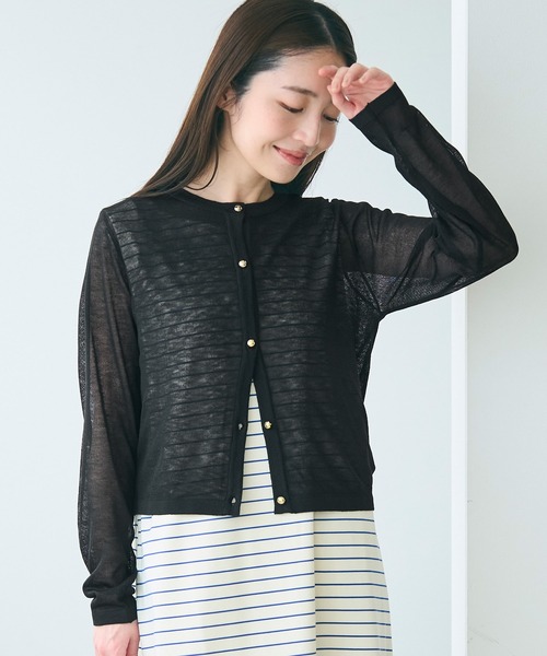 coca(coca)(コカ)の「シアーニット金ボタンカーディガン(カーディガン/ボレロ・レディース・ブラック/チャコール・S/L/M)」の1枚目の写真