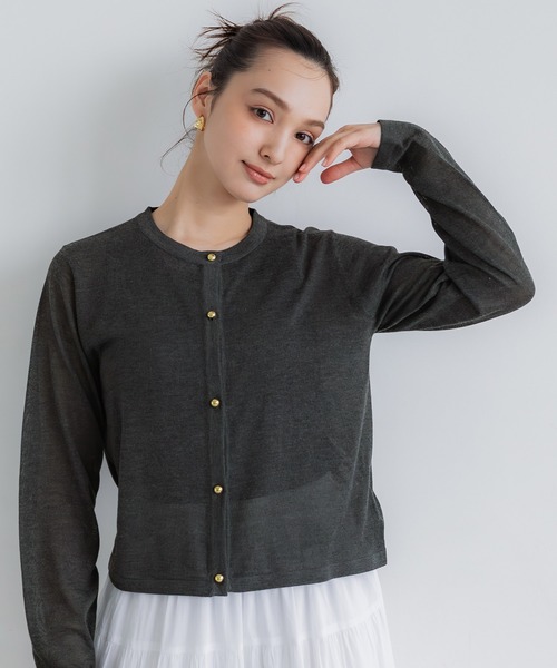 coca(coca)(コカ)の「シアーニット金ボタンカーディガン(カーディガン/ボレロ・レディース・ブラック/チャコール・S/L/M)」の4枚目の写真