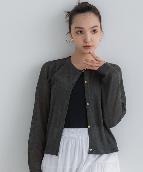 coca(coca)(コカ)の「シアーニット金ボタンカーディガン(カーディガン/ボレロ・レディース・ブラック/チャコール・S/L/M)」の9枚目の写真