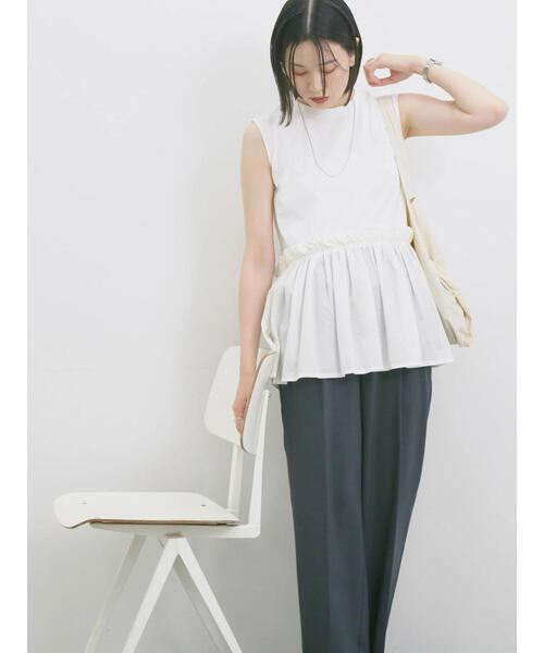 Samansa Mos2 blue(サマンサモスモスブルー)の「◎【接触冷感】ドッキングノースリーブプルオーバー(Tシャツ/カットソー・レディース・オフホワイト/ブラック/ピンク・F)」の1枚目の写真