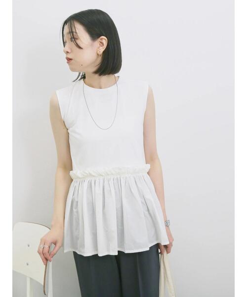Samansa Mos2 blue(サマンサモスモスブルー)の「◎【接触冷感】ドッキングノースリーブプルオーバー(Tシャツ/カットソー・レディース・オフホワイト/ブラック/ピンク・F)」の5枚目の写真