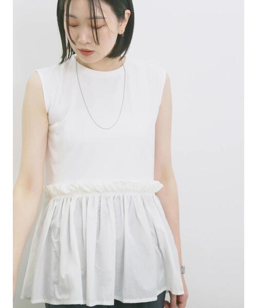 Samansa Mos2 blue(サマンサモスモスブルー)の「◎【接触冷感】ドッキングノースリーブプルオーバー(Tシャツ/カットソー・レディース・オフホワイト/ブラック/ピンク・F)」の6枚目の写真