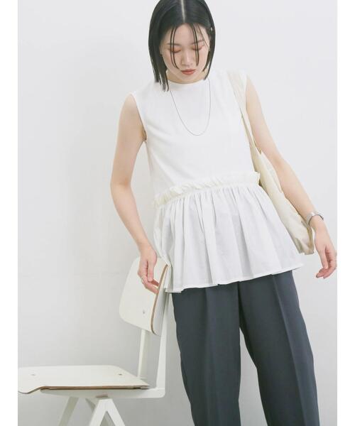 Samansa Mos2 blue(サマンサモスモスブルー)の「◎【接触冷感】ドッキングノースリーブプルオーバー(Tシャツ/カットソー・レディース・オフホワイト/ブラック/ピンク・F)」の8枚目の写真