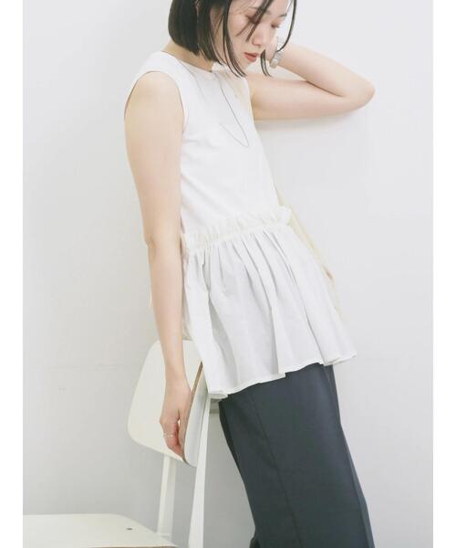Samansa Mos2 blue(サマンサモスモスブルー)の「◎【接触冷感】ドッキングノースリーブプルオーバー(Tシャツ/カットソー・レディース・オフホワイト/ブラック/ピンク・F)」の9枚目の写真