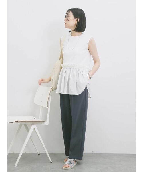 Samansa Mos2 blue(サマンサモスモスブルー)の「◎【接触冷感】ドッキングノースリーブプルオーバー(Tシャツ/カットソー・レディース・オフホワイト/ブラック/ピンク・F)」の10枚目の写真