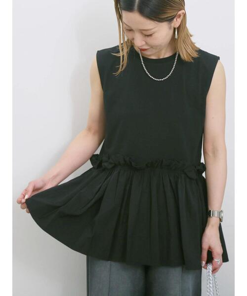 Samansa Mos2 blue(サマンサモスモスブルー)の「◎【接触冷感】ドッキングノースリーブプルオーバー(Tシャツ/カットソー・レディース・オフホワイト/ブラック/ピンク・F)」の11枚目の写真