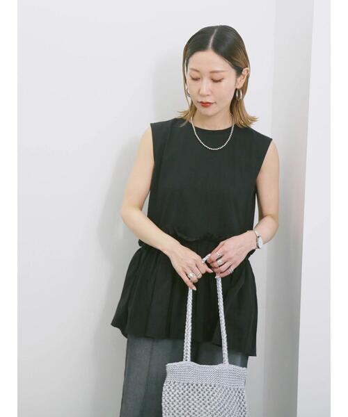 Samansa Mos2 blue(サマンサモスモスブルー)の「◎【接触冷感】ドッキングノースリーブプルオーバー(Tシャツ/カットソー・レディース・オフホワイト/ブラック/ピンク・F)」の12枚目の写真